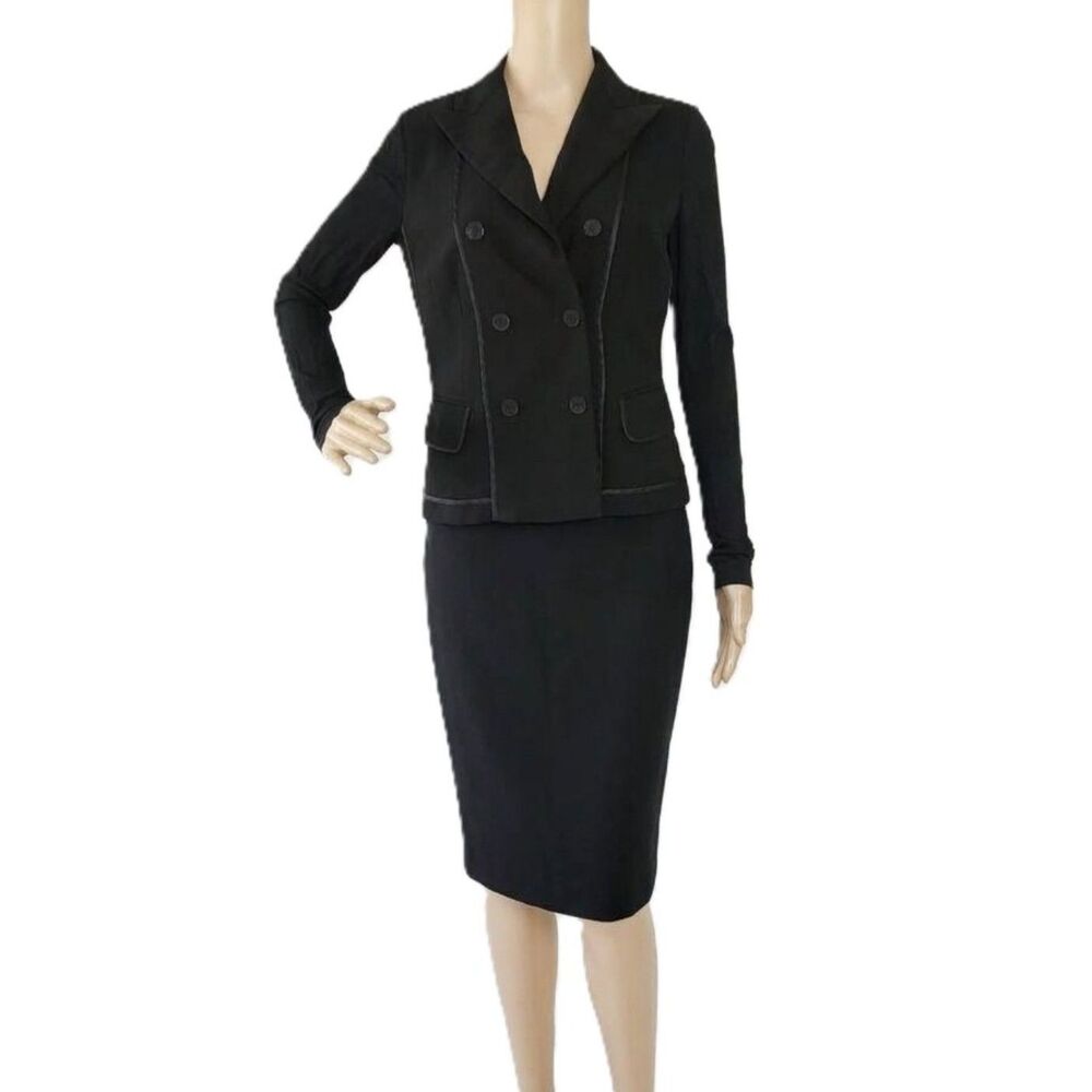 Donna Karan Made in Italy Black Mixed Media Double Breasted Blazer - Size 8